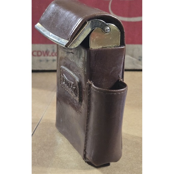 Vintage Fina Brown Leather Cigarette Case Pouch with Lighter Pouch - Picture 1 of 10